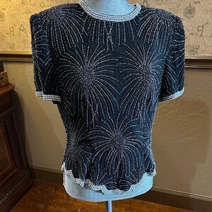 Laurence Kazar Black and Silver Beaded Blouse